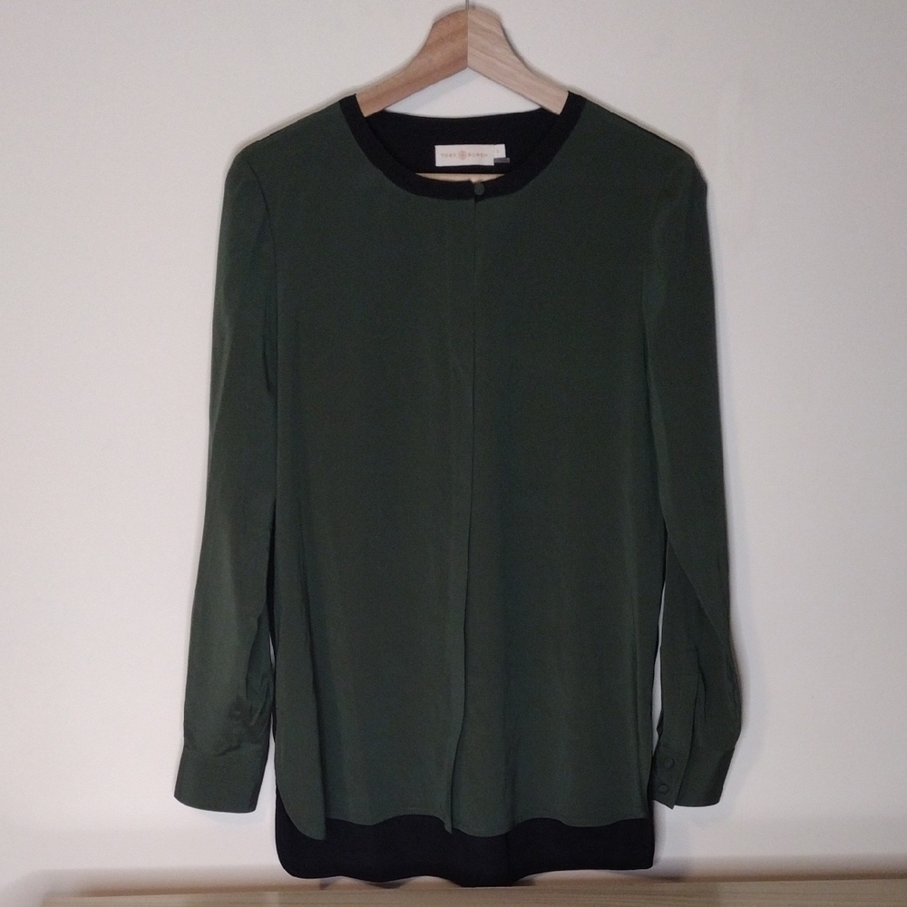 Tory Burch Two Tone Silk Blend Tunic Top Size 8